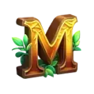 Złota litera M z liśćmi – symbol z gry Fat Pirate