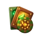 Karty i żeton kasynowy – symbol z gry Fat Pirate