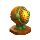 Złota lampa na drewnianej podstawie – symbol z gry Fat Pirate