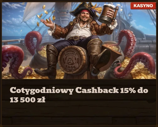 Fat Pirate Casino cotygodniowy cashback 15% do 13 500 zł